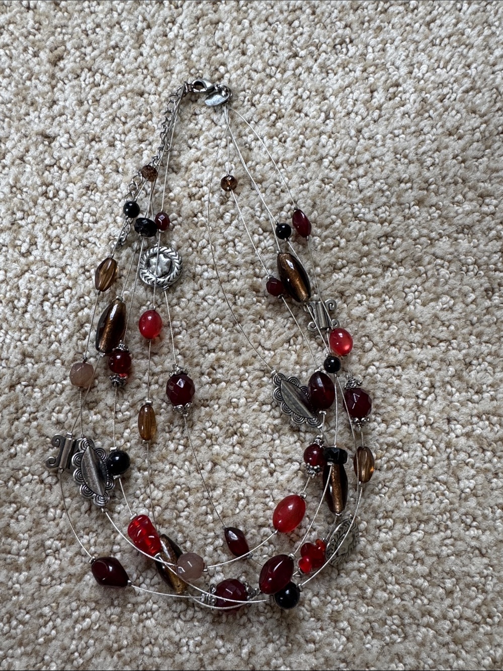 Lia Sophia Multi-Strand Red and Brown Beaded Women's Necklace